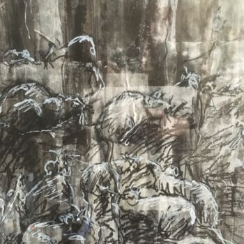 Peinture intitulée "Ville de rats" par Gauthier Joyeux, Œuvre d'art originale, Encre