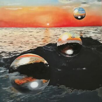 Peinture intitulée "Tramonto bolle a Ma…" par Manu Surreabulliste, Œuvre d'art originale, Huile Monté sur Châssis en bois