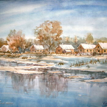 Peinture intitulée "Скоро вже весна" par Volodimir Kudlai, Œuvre d'art originale, Aquarelle