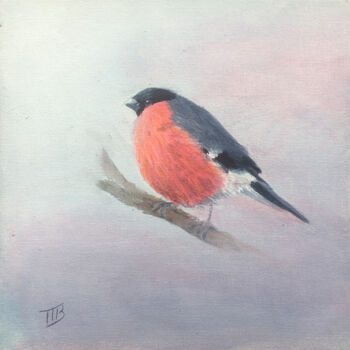 Peinture intitulée "Bouvreuil d'hiver" par M Batté Gauthier, Œuvre d'art originale, Acrylique Monté sur Carton