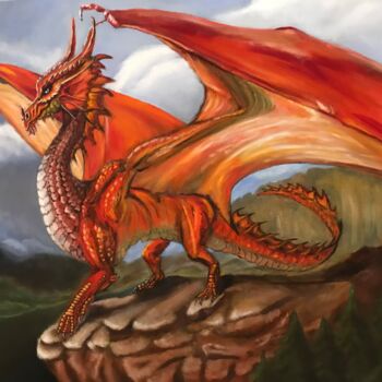 "Red Dragon" başlıklı Tablo Bobbie Salvador tarafından, Orijinal sanat, Petrol artwork_cat. üzerine monte edilmiş