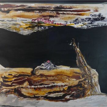 Painting titled "Auf schwarzem Grund" by Remara, Original Artwork, Acrylic Mounted on Wood Stretcher frame