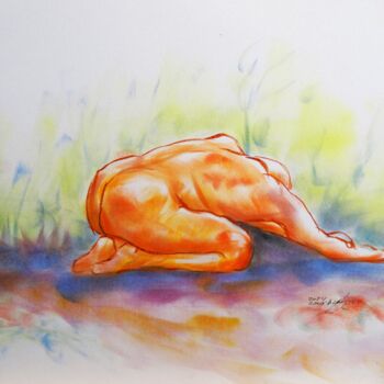 Drawing titled "Étirement dans la n…" by René Blanchet, Original Artwork, Pastel