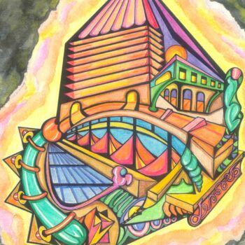 Painting titled "ASTRONAVE 2" by Michele Tortorelli, Original Artwork, Watercolor