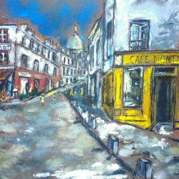 Schilderij getiteld "Rue NORVINS" door Laurent Chevalet, Origineel Kunstwerk, Pastel