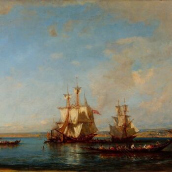 Peinture intitulée "Caiques et voiliers…" par Félix Ziem, Œuvre d'art originale, Huile