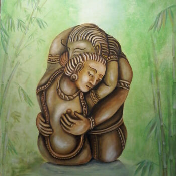 Peinture intitulée "L'etreinte Kmer" par Isabelle Blanc, Œuvre d'art originale, Acrylique Monté sur Châssis en bois