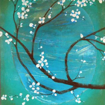 Peinture intitulée ""Sakura in Emerald…" par Sophie Duplain, Œuvre d'art originale, Huile