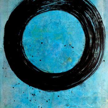 Painting titled ""Ensô NoirBleu"" by Sophie Duplain, Original Artwork, Acrylic Mounted on Wood Stretcher frame