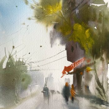 Painting titled "Cityscape. Summer" by Liliya Khomyakova (Artelida), Original Artwork, Watercolor