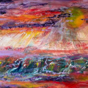 Peinture intitulée "Sunset in Zeeland" par Tiny De Bruin, Œuvre d'art originale, Acrylique Monté sur Châssis en bois
