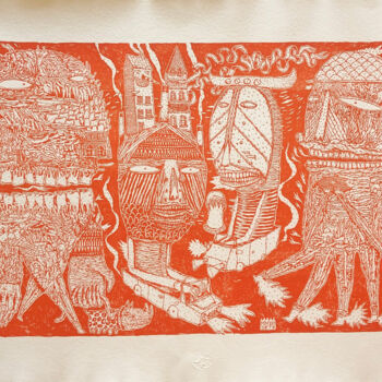 Printmaking titled "Sans titre (orange)" by Bault, Original Artwork, Screenprinting