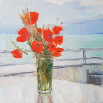 Pintura titulada "Poppies and sea" por Tania Kyriakidou, Obra de arte original, Oleo
