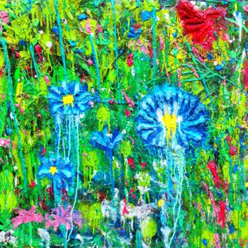 Malerei mit dem Titel "Street Gardens in…" von Giuseppe Valia, Original-Kunstwerk, Acryl Auf Keilrahmen aus Holz montiert