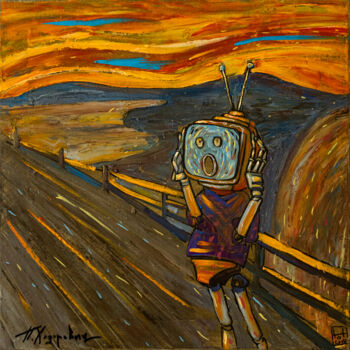 Painting titled "Cyber Scream" by Tot_chuvak, Original Artwork, Oil Mounted on Wood Stretcher frame