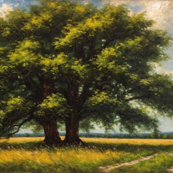 Arts numériques intitulée "Ancient tree painti…" par Vintagevista, Œuvre d'art originale, Huile