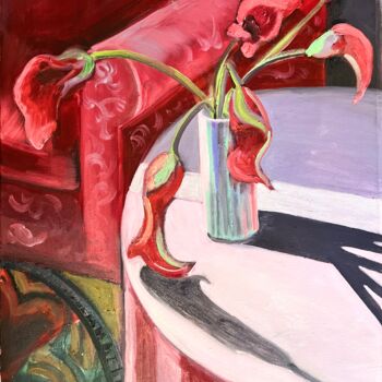 Painting titled "Red Flowers" by Katia Ansky, Original Artwork, Oil