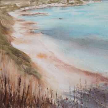 Painting titled "Plage de Ramatuelle" by Eve Elikoff, Original Artwork, Watercolor