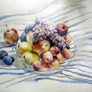 Painting titled "Натюрморт в тарелке" by Nastya Poleva, Original Artwork, Watercolor