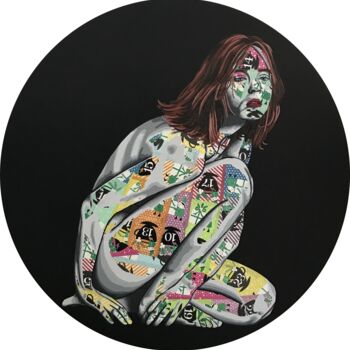 Collages titled "Le Cycle" by Annabelle Amory, Original Artwork, Acrylic Mounted on Wood Stretcher frame