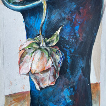 Zeichnungen mit dem Titel "Verwelkte Rose in b…" von Michael Rehr-Hoffmann, Original-Kunstwerk, Acryl