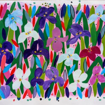 Tekening getiteld "Fleurs d'Iris 1" door Aude Billerot, Origineel Kunstwerk, Acryl