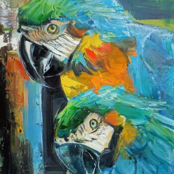 Painting titled "Какаду" by Irina Shchelchkova, Original Artwork, Oil Mounted on Wood Stretcher frame