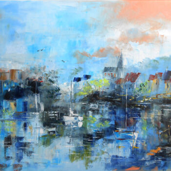 Peinture intitulée "Village de pêcheurs" par Axelle Bosler, Œuvre d'art originale, Huile Monté sur Châssis en bois