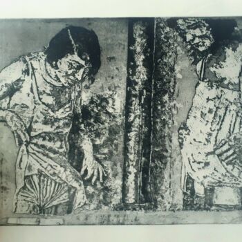 Printmaking titled "A un poêle-prêt" by Bergstrasser Laurent, Original Artwork, Etching Mounted on artwork_cat.