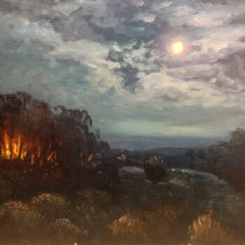 Painting titled "The Fire at Night" by Christopher Vidal, Original Artwork, Oil