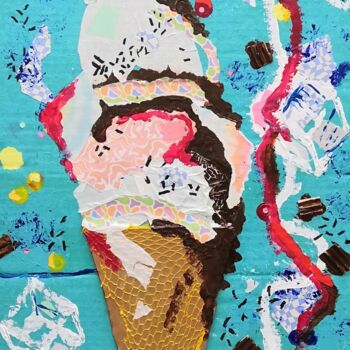 Peinture intitulée "Cornet glacé" par Frédérique Girin, Œuvre d'art originale, Acrylique Monté sur Panneau de bois