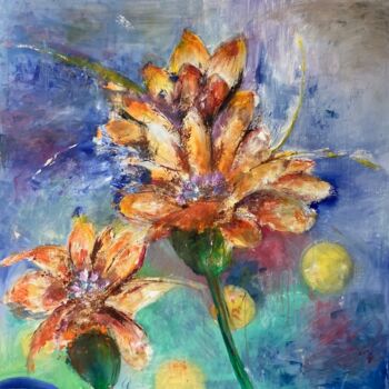 Peinture intitulée "fleurs oranges sur…" par Isabelle Reygaerts, Œuvre d'art originale, Huile