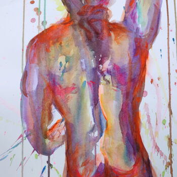 Peinture intitulée "Mann Akt Gemälde Or…" par Natalya Volynska, Œuvre d'art originale, Aquarelle