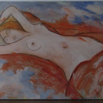 「ROSE ENDORMIE」というタイトルの絵画 Marc Vincentによって, オリジナルのアートワーク, オイル ウッドストレッチャーフレームにマウント