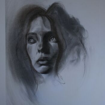 Painting titled "Portrait de Femme A…" by Danut Lucian Tolnacs, Original Artwork, Charcoal