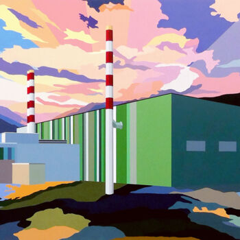 Painting titled "Sorting Center & De…" by Marion Sagon, Original Artwork, Acrylic Mounted on Wood Panel
