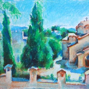 Painting titled "Monastery" by Ioannis Filippopoulos, Original Artwork, Pastel