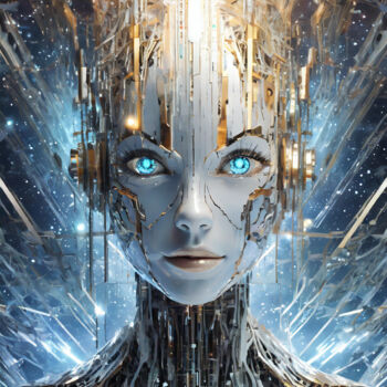 Digital Arts titled "Gold Android" by Jacek Dudziński, Original Artwork, Digital Painting