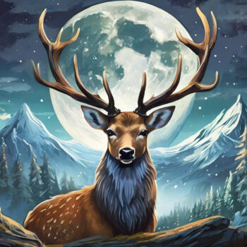 Digital Arts με τίτλο "My Moon Deer" από Jacek Dudziński, Αυθεντικά έργα τέχνης, Ψηφιακή ζωγραφική