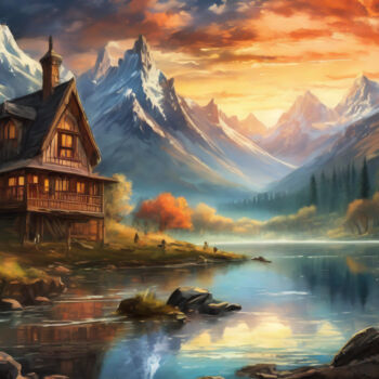 Digital Arts titled "Tranquil Echoes: A…" by Jacek Dudziński, Original Artwork, Digital Painting