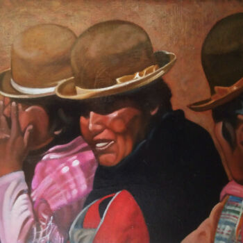 Painting titled "En el mercado" by Takuart, Original Artwork, Oil Mounted on Wood Stretcher frame