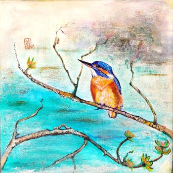Peinture intitulée "Martin-pêcheur, un…" par Mahé Ros, Œuvre d'art originale, Acrylique Monté sur Châssis en bois