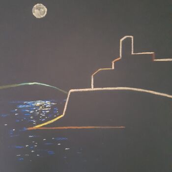 Desenho intitulada "Pleine lune sur les…" por Eric Audry, Obras de arte originais, Pastel
