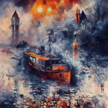 Arte digitale intitolato "Sailing on the river" da Kyozai, Opera d'arte originale, Immagine generata dall'IA