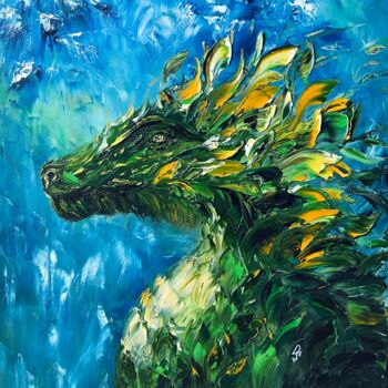 Painting titled "THE DRAGON" by Daria Sugrobova, Original Artwork, Oil