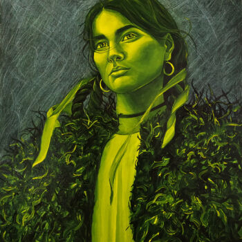 Peinture intitulée ""Confident" 2023" par Oksana Sklym, Œuvre d'art originale, Huile Monté sur Châssis en bois