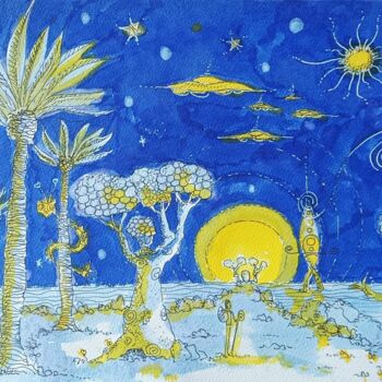 图画 标题为“Les visiteurs de Mo…” 由Ludovic Spyrr, 原创艺术品, 墨