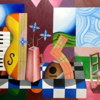 Painting titled "Mesa de Músico 58" by José Roberto Teixeira Leite Junior, Original Artwork, Oil Mounted on Wood Stretcher f…