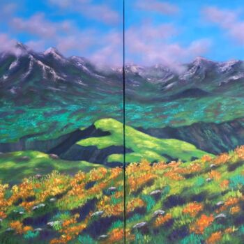 Картина под названием "Bergen Landschaft" - Irina Gauss, Подлинное произведение искусства, Масло Установлен на Деревянная ра…