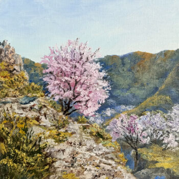 Malarstwo zatytułowany „Almond blossoms Tre…” autorstwa Tamara Rozinskay, Oryginalna praca, Olej Zamontowany na Karton
